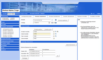 Weboberfläche zur Domainverwaltung der Reseller-Kunden.